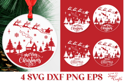 Merry Christmas Round SVG Ornament