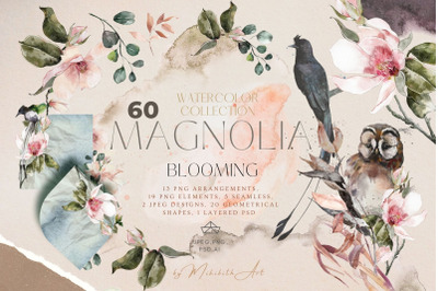FREE Magnolia Blooming Watercolor Collection