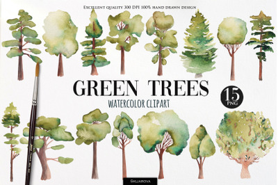 Watercolor trees clipart
