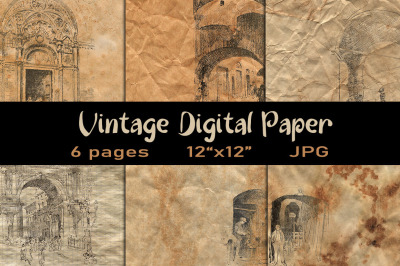 6 Digital Papers with Vintage Sketches