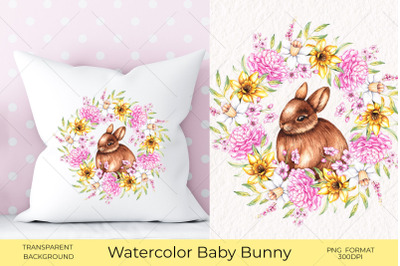 Watercolor baby bunny Print PNG
