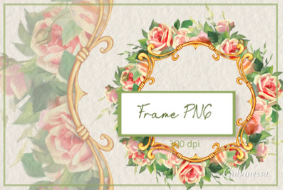 FREE Golden frame PNG | Decorative frame with roses