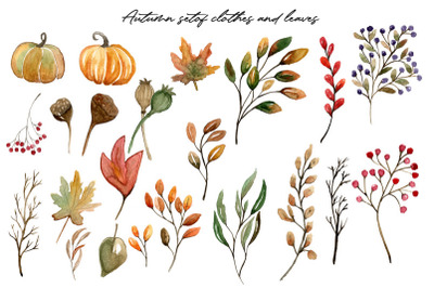 FREE Watercolor autumn Set Items Illustration