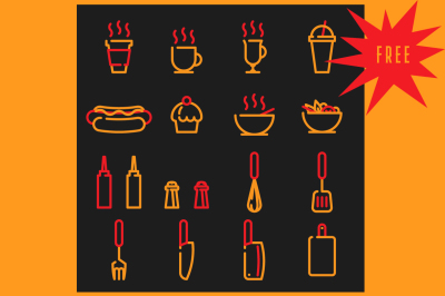 FREE Icons set for cafe and street food