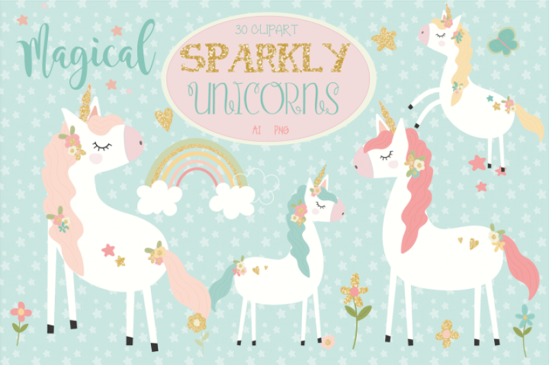 FREE Sparkly Unicorns Clipart By TheHungryJPEG ...