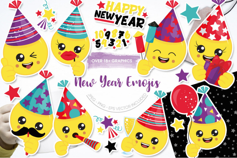 Free New Years Emoji Clipart Pack By TheHungryJPEG TheHungryJPEG