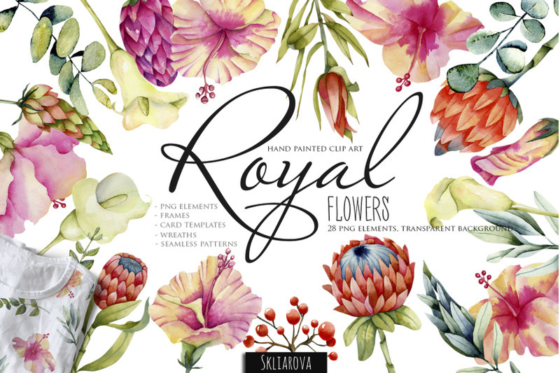 FREE Royal Flowers Watercolor Clipart By TheHungryJPEG