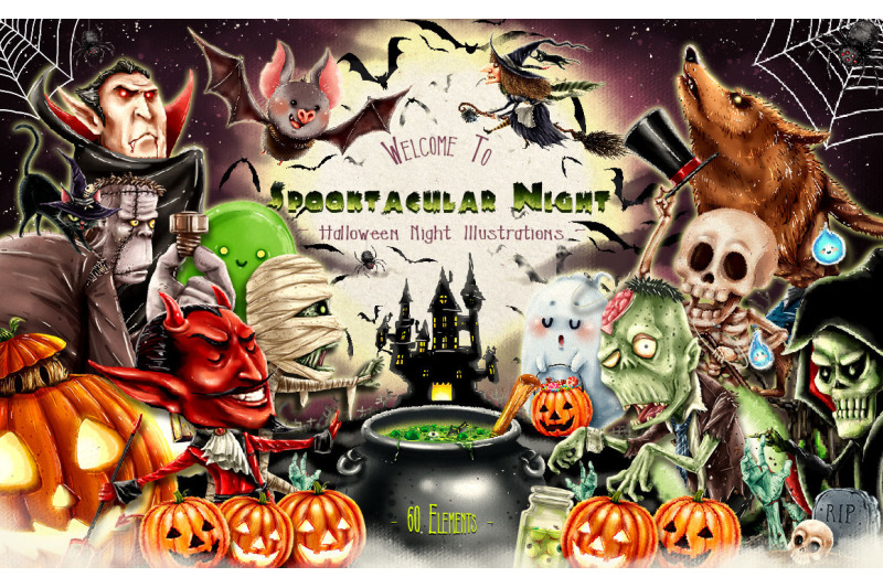 FREE Spooktacular Night Illustrations By TheHungryJPEG