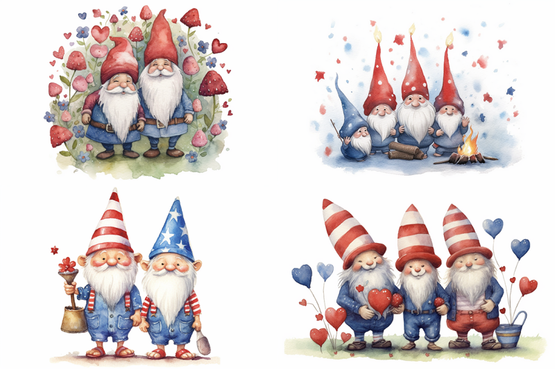 4th of July Gnomes Watercolor Collection By TheHungryJPEG | TheHungryJPEG