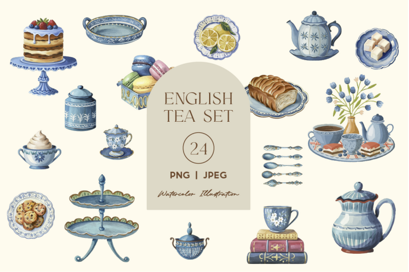English Tea Set By TheHungryJPEG