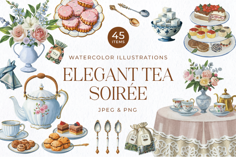 FREE Elegant Tea Soiree Clipart By TheHungryJPEG
