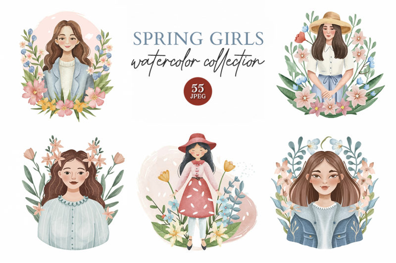 FREE Spring Girls Illustration By TheHungryJPEG