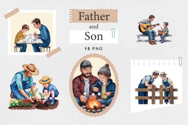 FREE Father and Son Clipart By TheHungryJPEG
