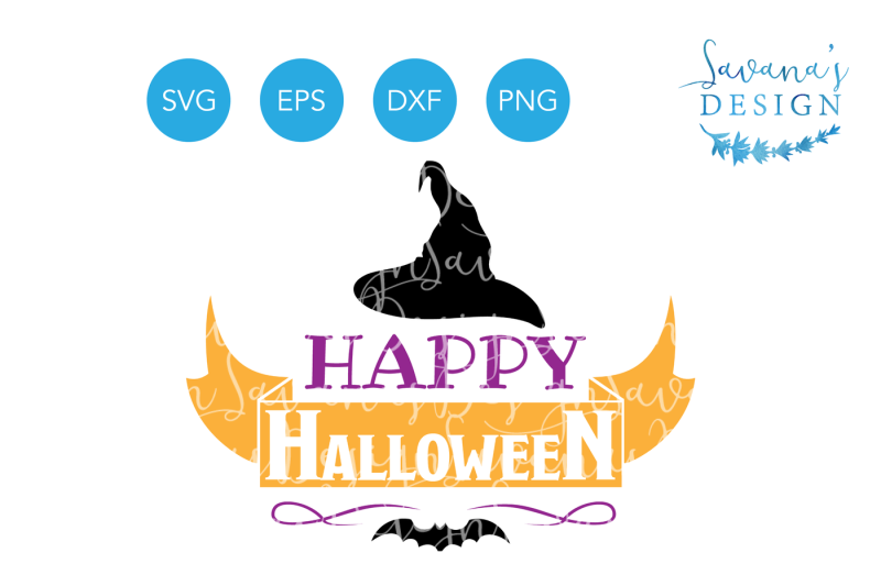Download Free SVG File: Happy Halloween SVG, Halloween SVG, Witch Hat SVG, Bat SVG, Halloween Clipart ...